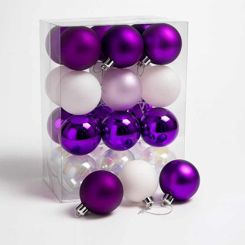 Pack de bolas de navidad de 6 cm - malva y blanco