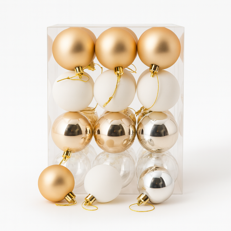 Pack de bolas de navidad de 6 cm - champán y blanco