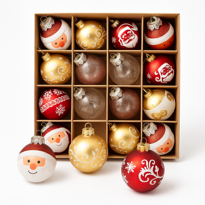 Set de 16 bolas de navidad rojas, transparentes y doradas de 6 cm