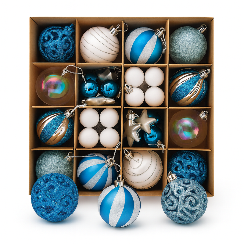 Set de 42 bolas de navidad azules y blancas