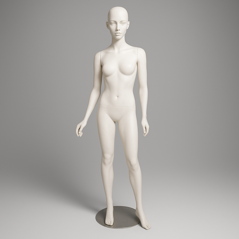 Maniquí de mujer con rostro de resina blanca