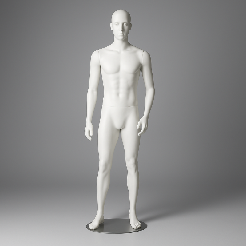 Maniquí de hombre con cara de resina blanca