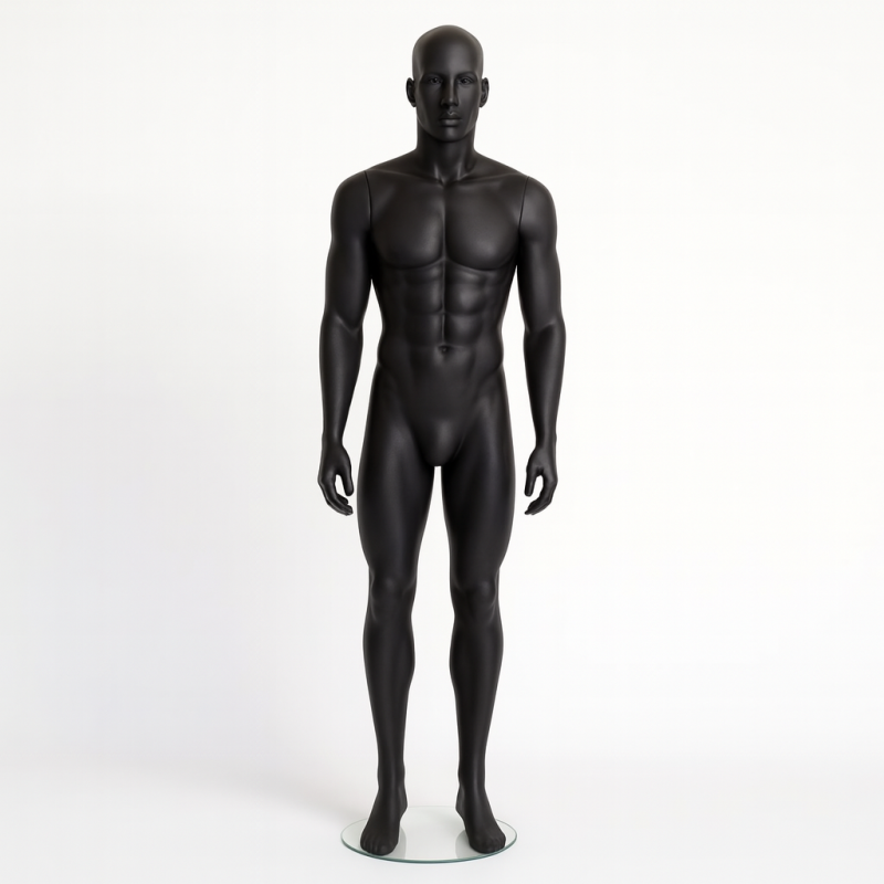 Maniquí de tienda para hombre con rostro de resina negra