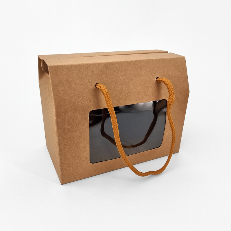 Caja de cartón transportable con ventana 20 x 11 x 15,5 cm - marrón kraft