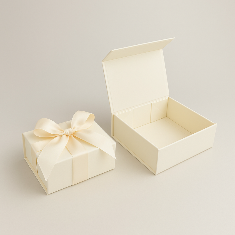 Caja de regalo pequeña rígida plegable 12 x 18 x 6 cm - Marfil