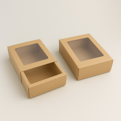12 cajas de regalo plegables con ventana de 17 x 13 x 5 cm - kraft