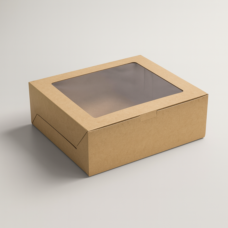 12 cajas grandes con ventana de cartón kraft marrón natural para montar - 32 x 25 x 9 cm