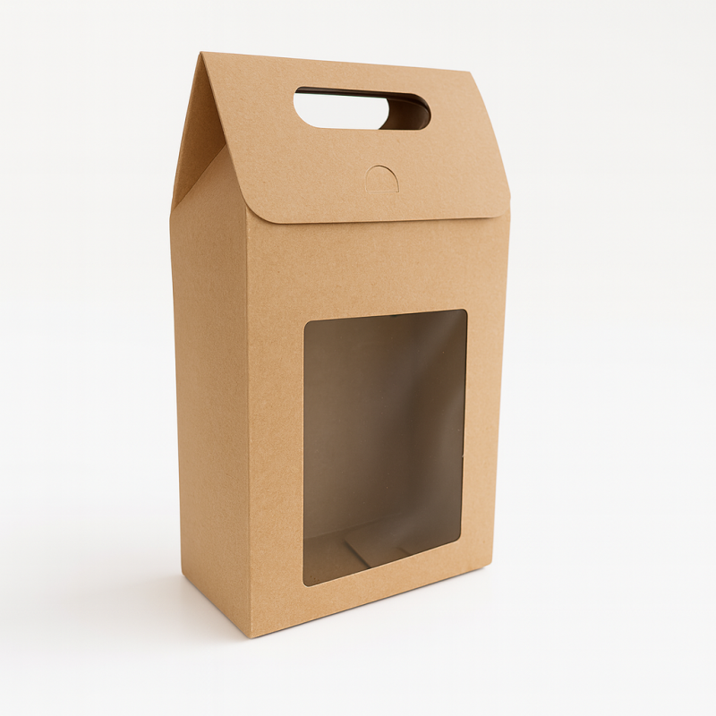 12 cajas de regalo grandes de color marrón natural con ventana, 16 x 8,5 x 26,5 cm