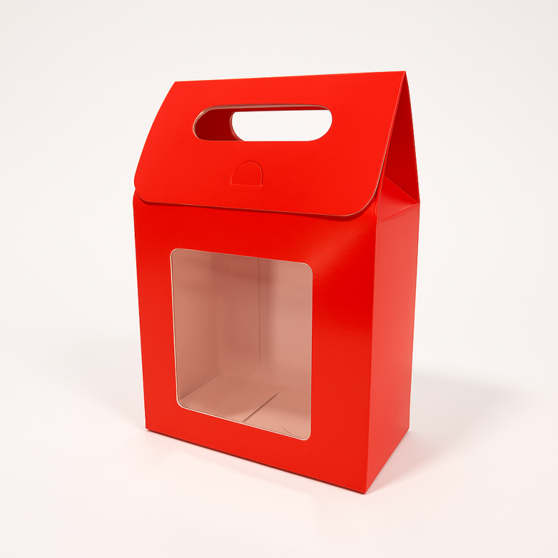12 bolsitas de regalo de papel kraft rojo con ventana 13,5 x 8 x 19,5 cm