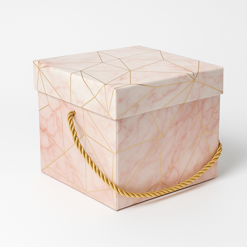 Caja de regalo cuadrada pequeña rosa marmolada 9x9x8 cm