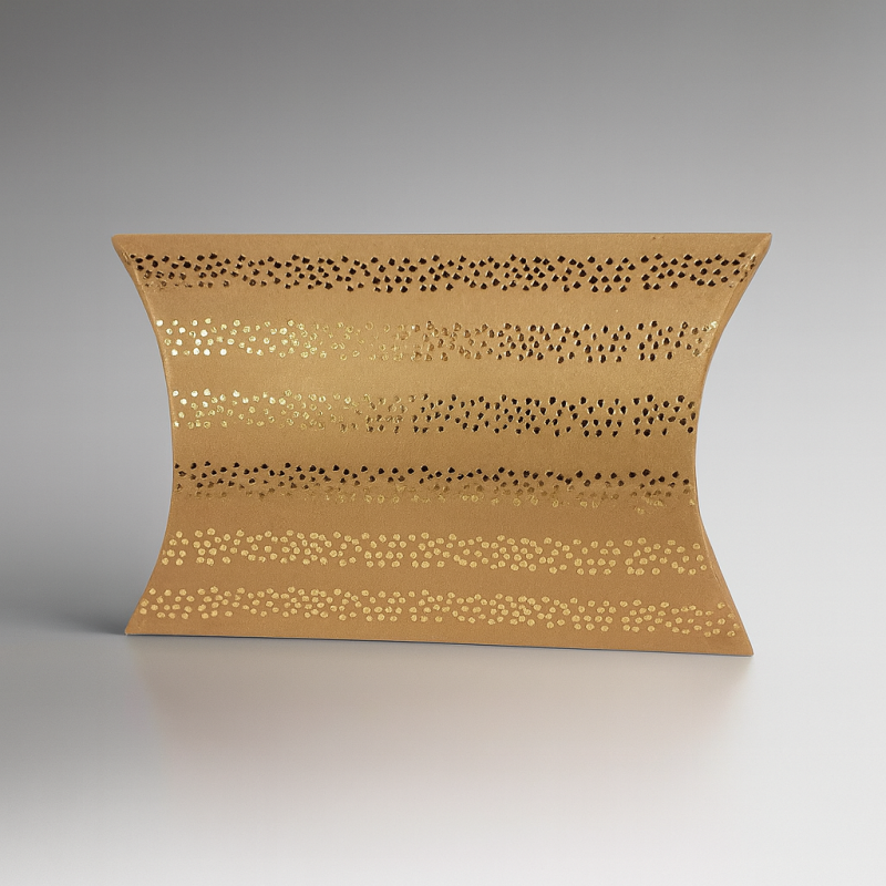 6 bolsitas piramidales de papel kraft con diseño de rayas y lunares dorados 12x20x5cm