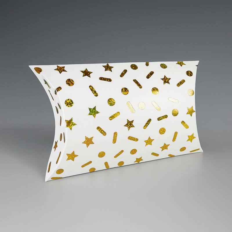 6 cajas de regalo piramidales blancas con motivos de estrellas y lunares dorados 12x20x5 cm