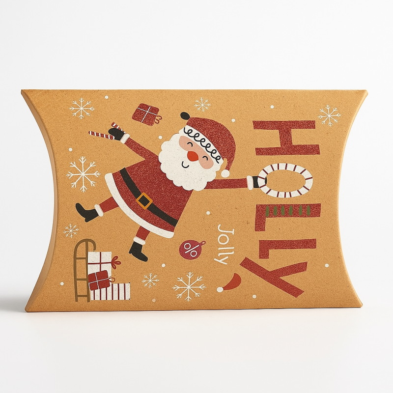 12 cajas de navidad tipo pirámide de papel kraft con motivo de Papá Noel