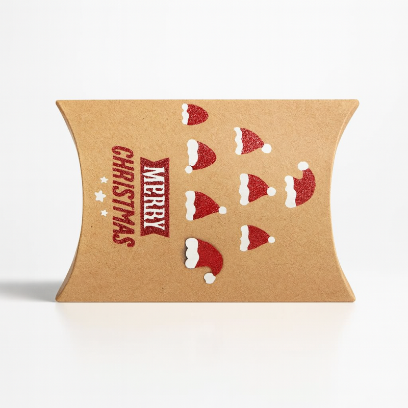 6 cajas de regalo piramidales de navidad en papel kraft marrón con motivo de gorros de navidad