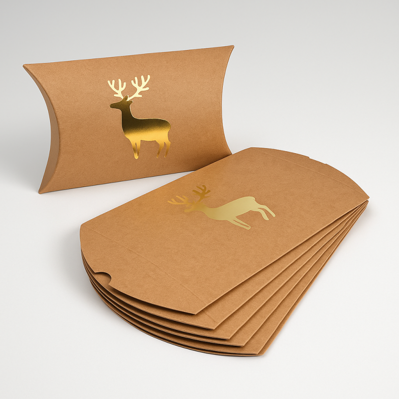 12 cajas de regalo de navidad tipo pirámide de papel kraft con motivo de reno dorado brillante