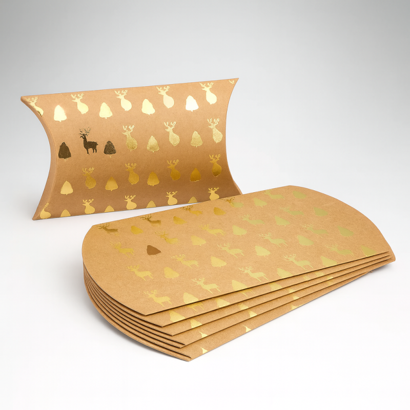 6 cajas de regalo piramidales de navidad de papel kraft con motivo de renos y abetos dorados brillantes