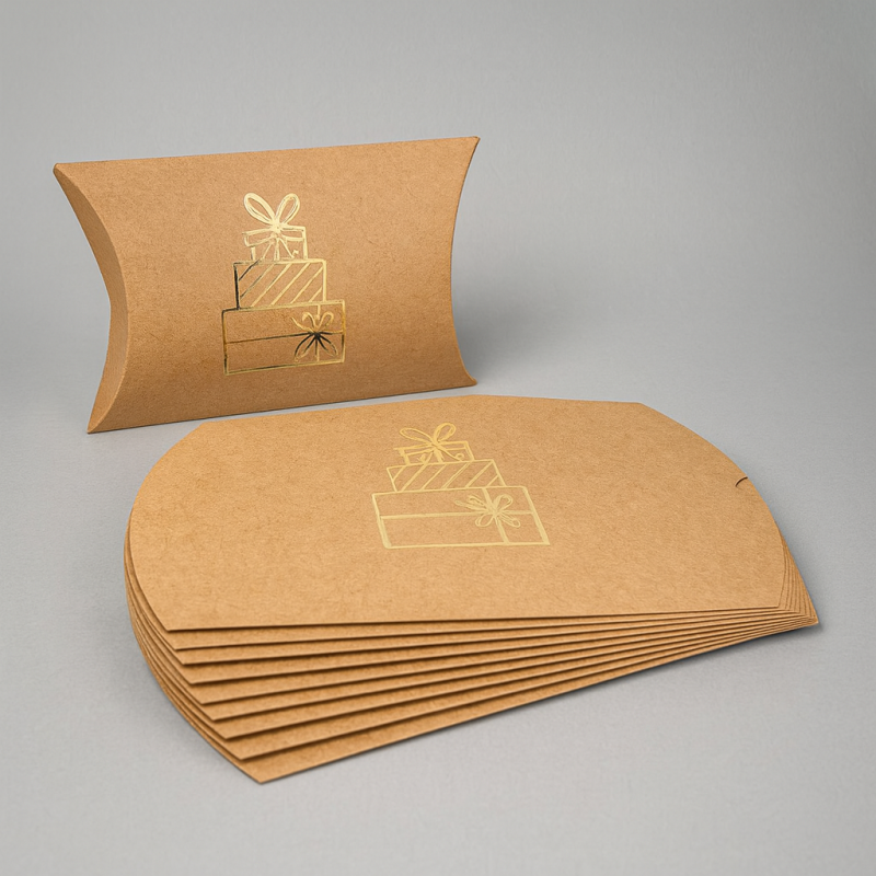 6 cajas de regalo piramidales de navidad de papel kraft con motivo dorado brillante