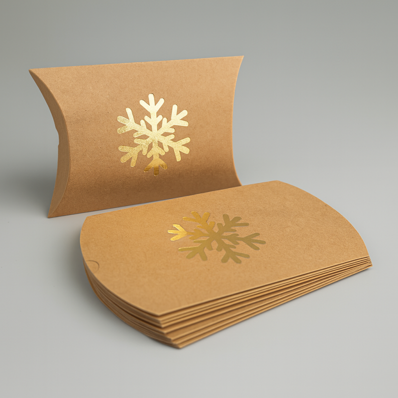 6 cajas de regalo tipo berlingot de navidad en papel kraft con motivo de copos dorados brillantes