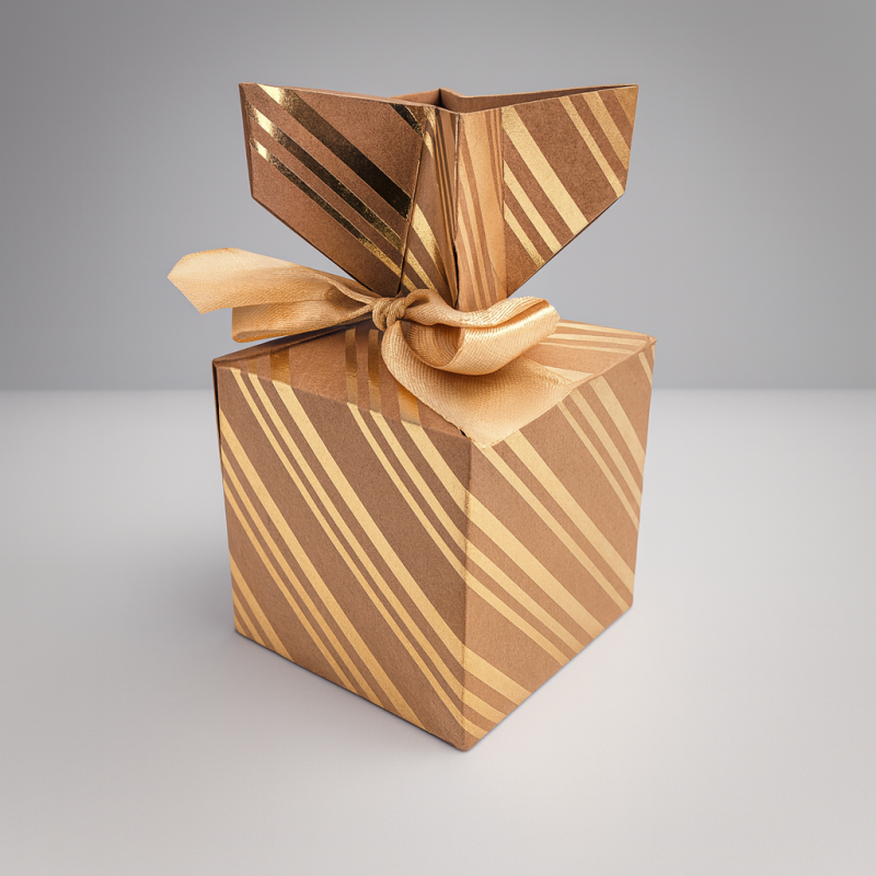 12 cajas de regalo plegables de cartón kraft con estampado de rayas doradas, 10 x 10 x 10 cm