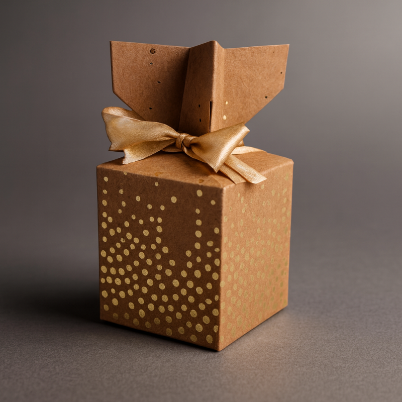 12 cajas de regalo de cartón kraft con estampado de lunares dorados, 7 x 7 x 7 cm