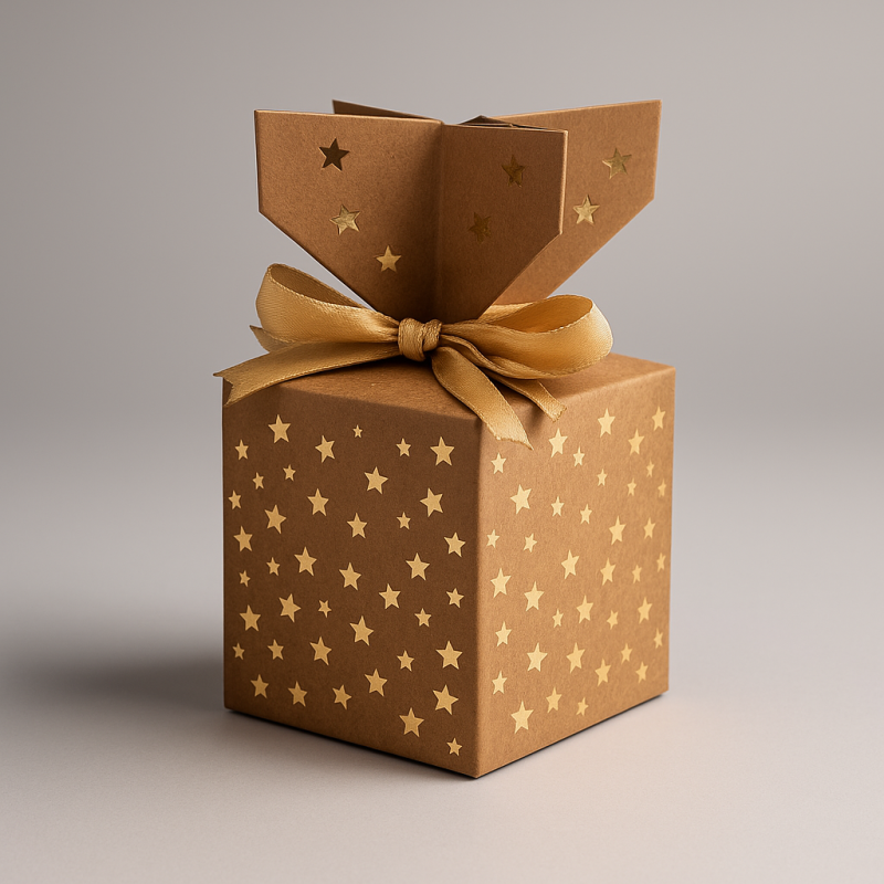12 cajas de regalo de cartón kraft con motivos de estrellas doradas, 7 x 7 x 7 cm