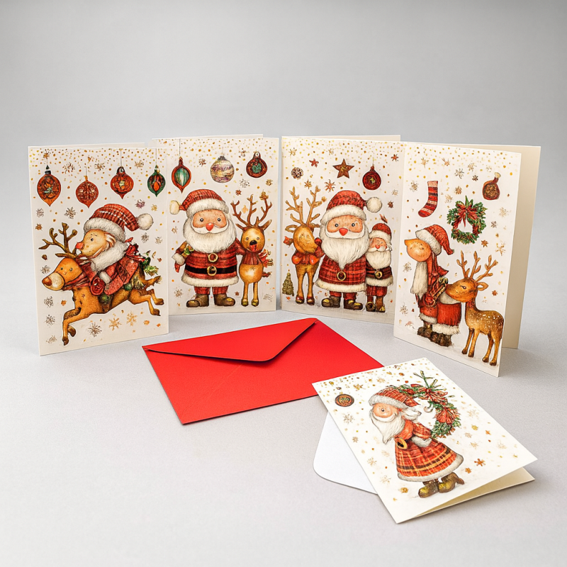 Lote de 12 tarjetas de Navidad (4 diseños) + 12 sobres