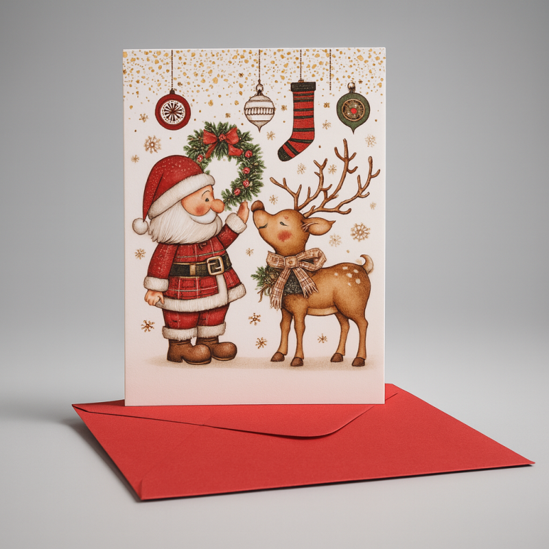 Lote de 12 tarjetas de Papá Noel con sobre con motivos de navidad