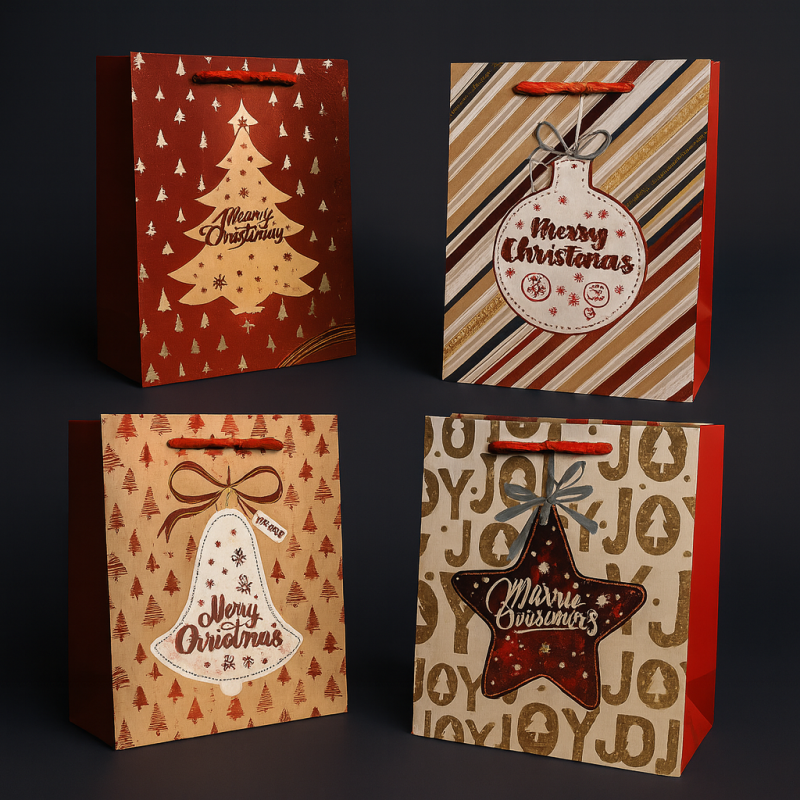 Lote de 12 bolsas de regalo de navidad rojas y blancas - 18 x 8 x 24 cm