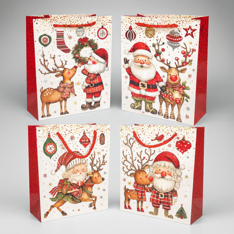 Lote de 12 bolsas de regalo de navidad - 12 x 7 x 15,5 cm