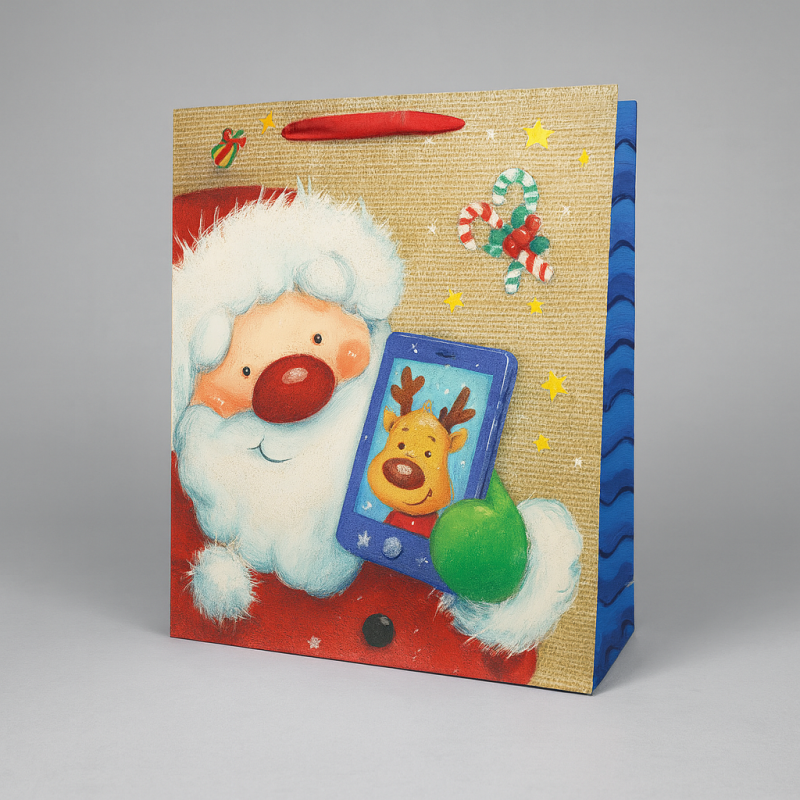 Lote de 12 bolsas de regalo con motivo de navidad y smartphone rojo con purpurina, 26 x 10 x 32 cm