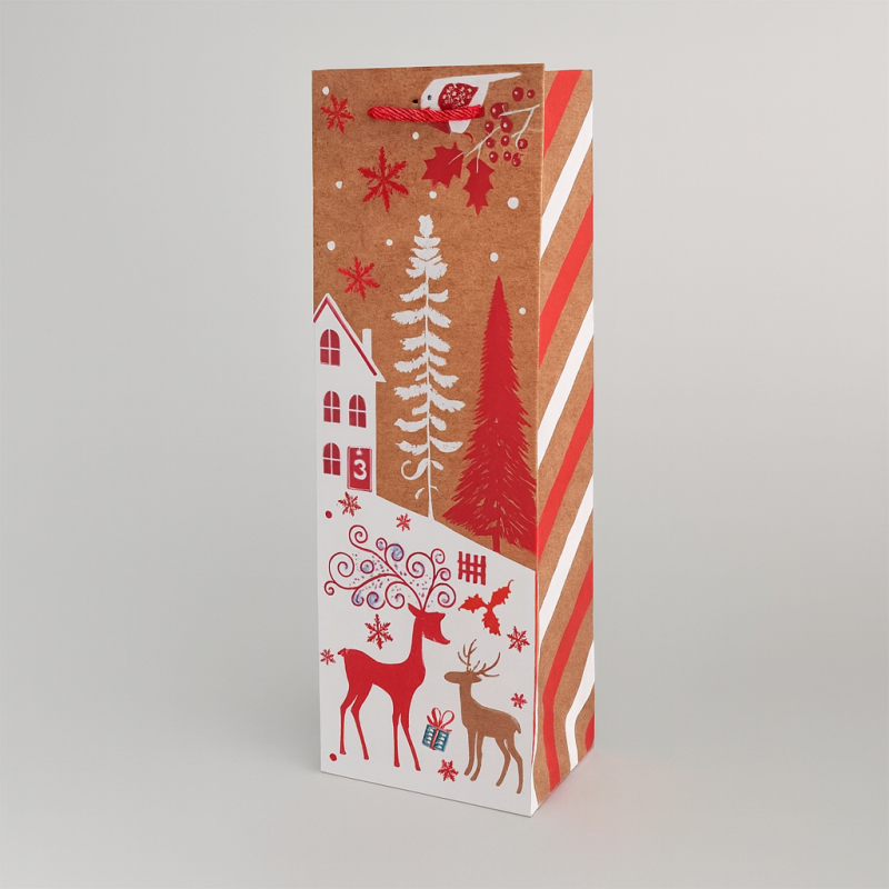 12 bolsas de regalo para botellas con motivo de renos de navidad rojos, 12,5 x 8 x 36 cm