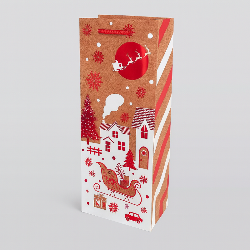 12 bolsas de regalo para botellas con motivo de trineo de navidad rojo 12,5 x 8 x 36 cm