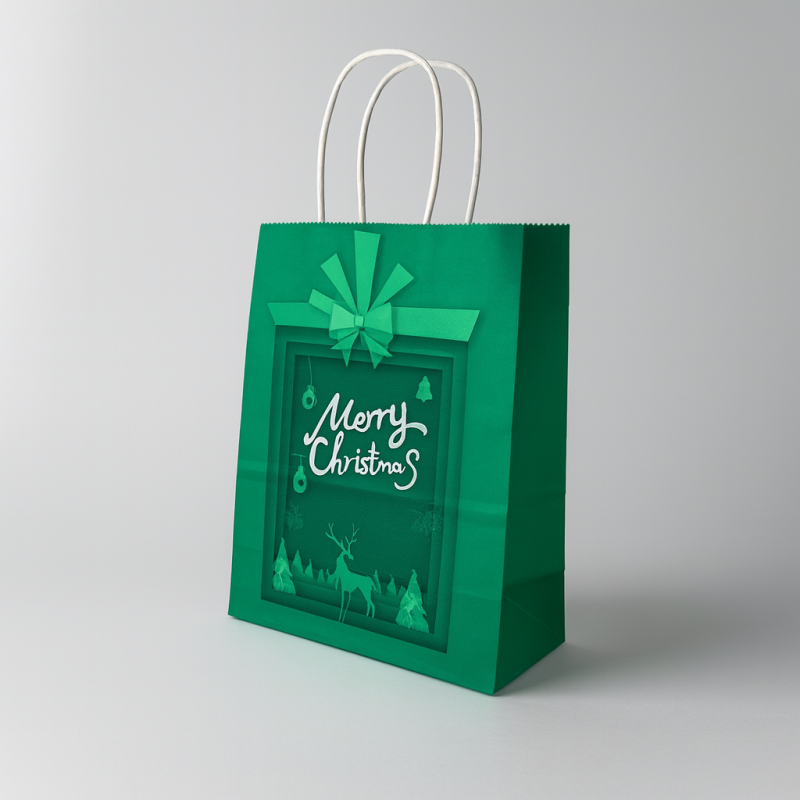 12 bolsas de papel verde con motivo de regalo de navidad - 21 x 11 x 27 cm