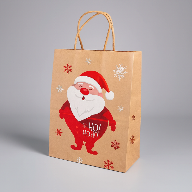 12 bolsas de papel kraft marrón natural Papá Noel - 21 x 11 x 27 cm