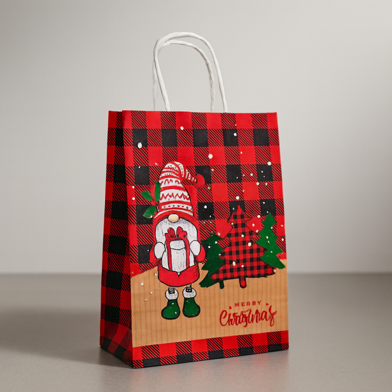 12 bolsas de papel a cuadros con motivo de Navidad y regalo - 15 x 8 x 21 cm