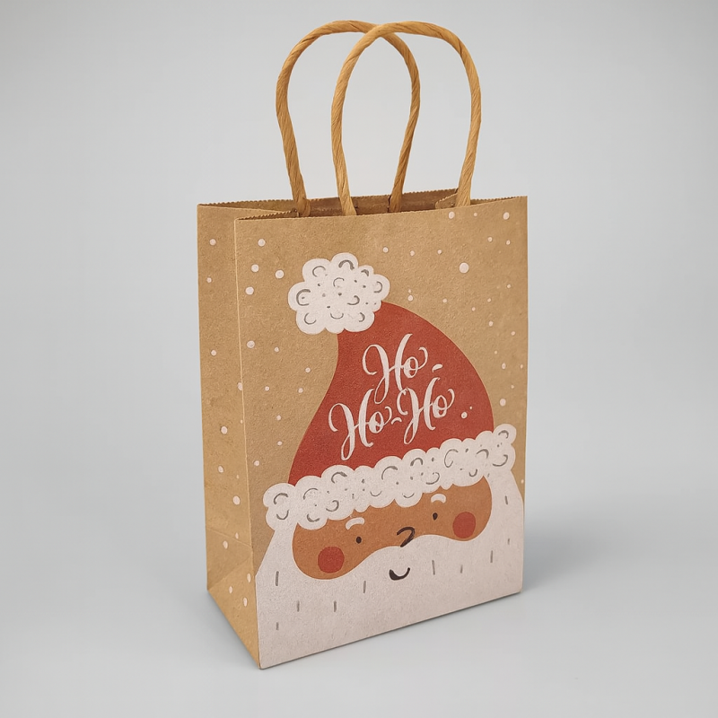 12 bolsas de papel kraft con motivo de Papá Noel rojo, 15 x 8 x 21 cm