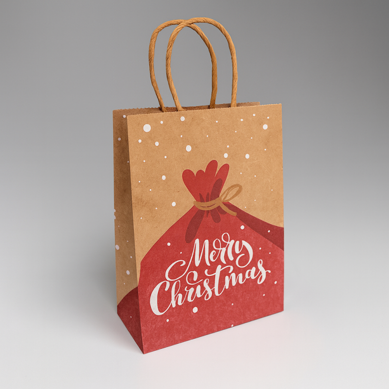 12 bolsas de papel kraft natural con motivo de bolsa de navidad roja 15x8x21 cm