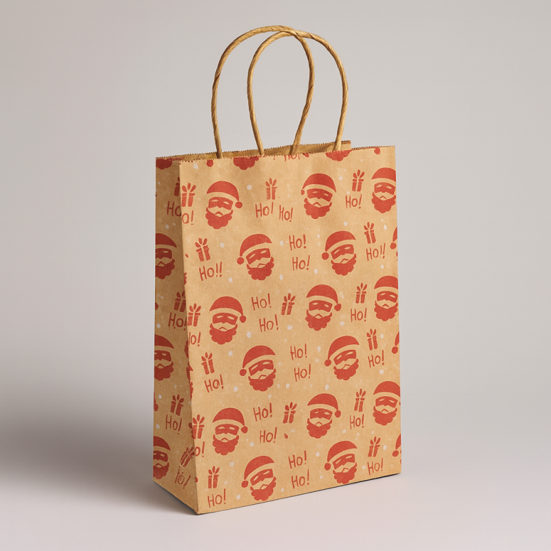 12 bolsas de papel kraft marrón con motivo de Papá Noel rojo, 15 x 21 x 8 cm