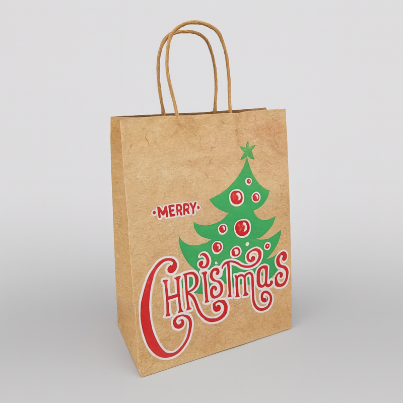 12 bolsas de papel kraft con motivo de árbol de navidad verde, 15 x 21 x 8 cm