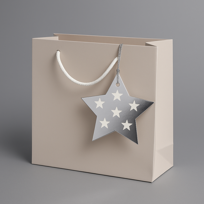 24 etiquetas de navidad de cartón con forma de estrella plateada brillante