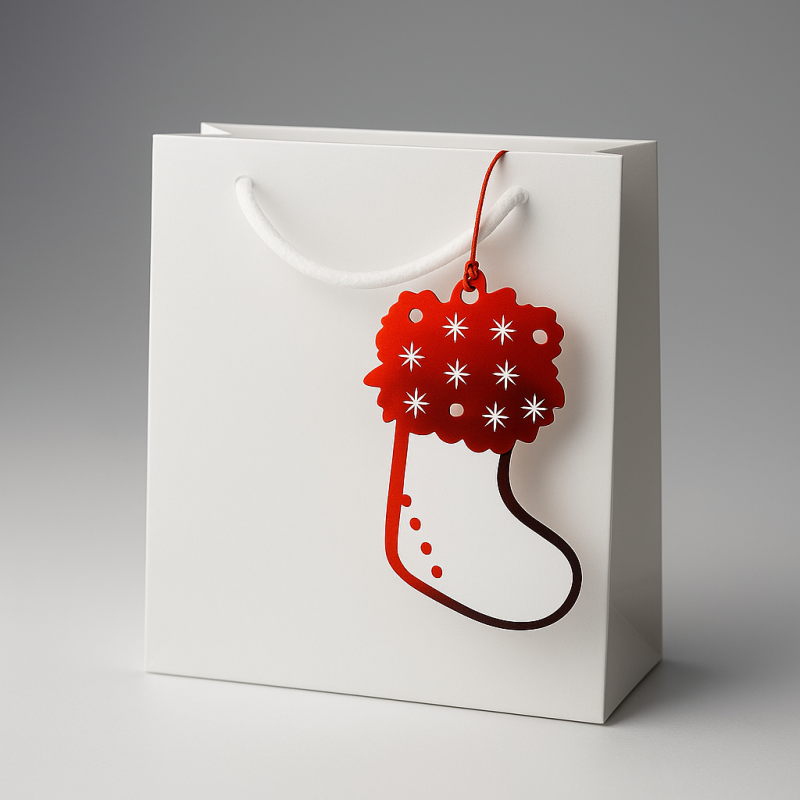 24 etiquetas de cartón con forma de calcetín de navidad rojo y blanco