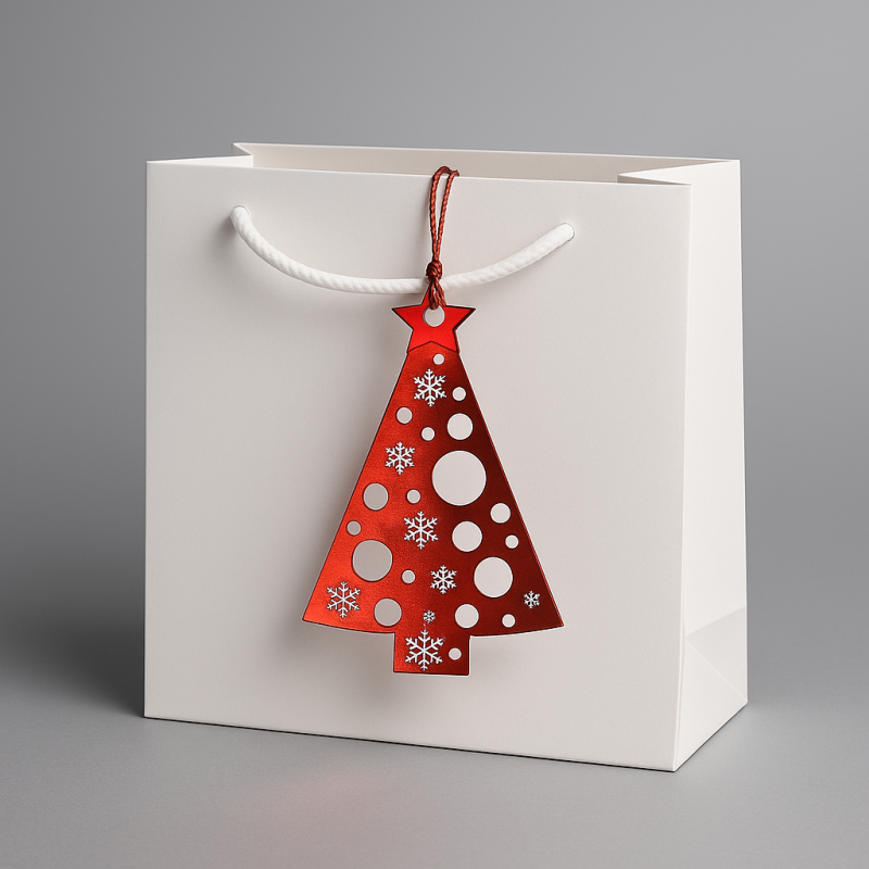 24 etiquetas de cartón de navidad con forma de abeto rojo brillante