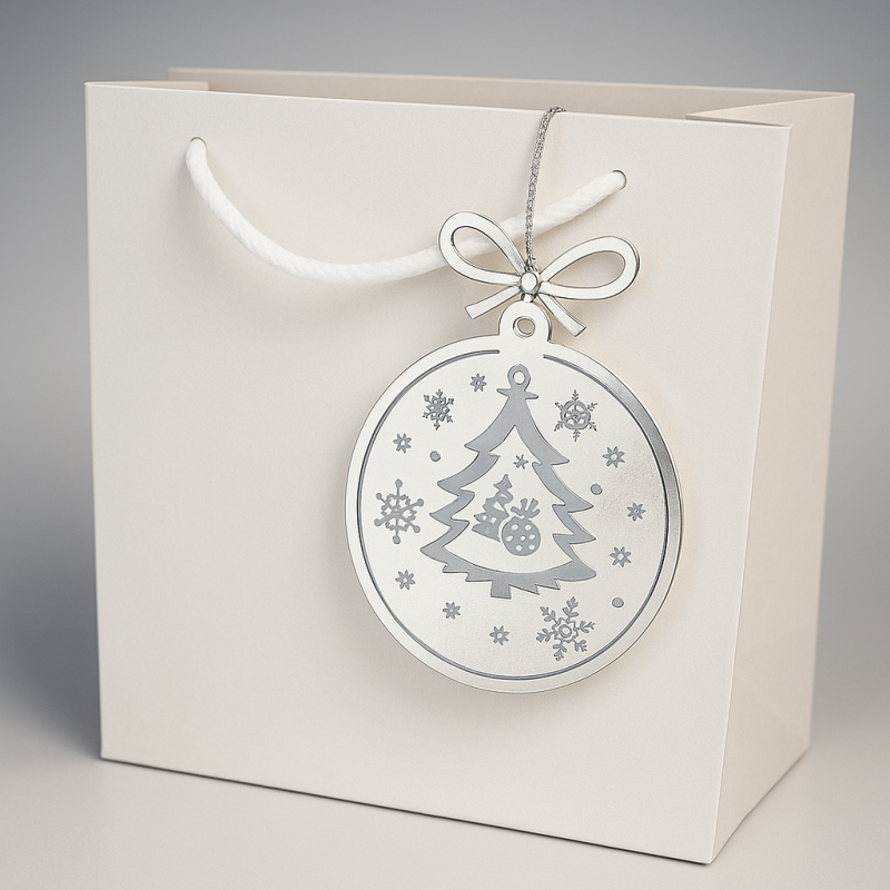 24 etiquetas de navidad de cartón con forma de bola de navidad plateada