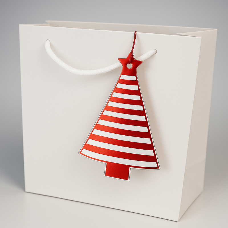 24 etiquetas de cartón de navidad con forma de abeto rojo brillante a rayas