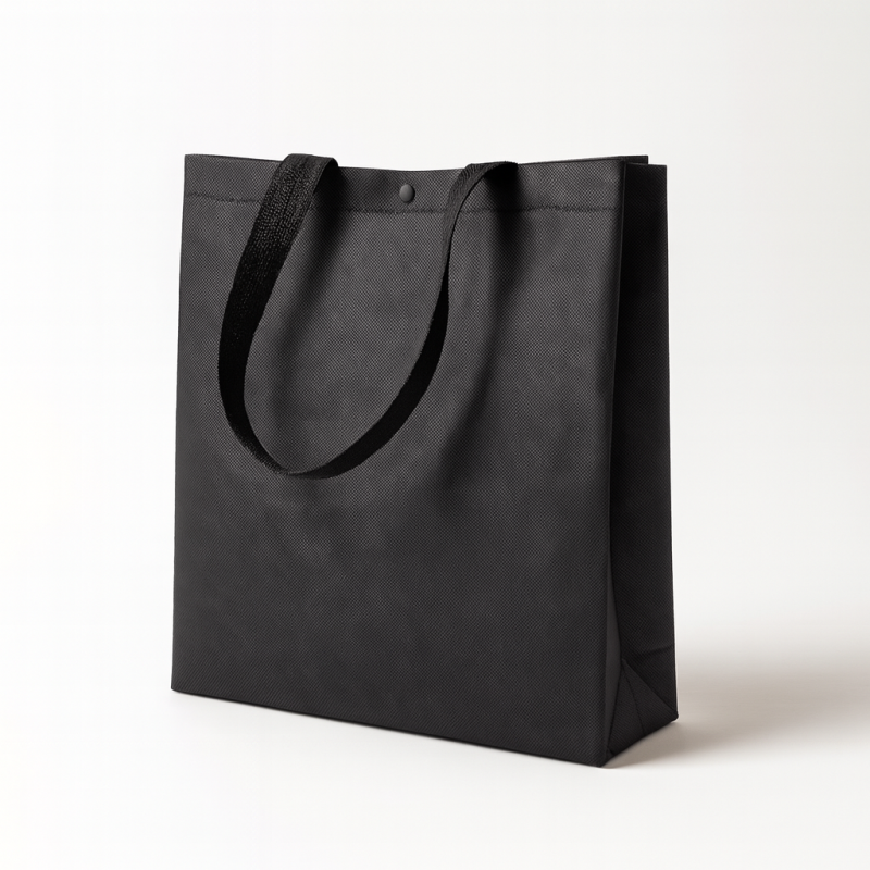 12 bolsas de tela no tejida con asas de 32,5 x 33,5 x 10 cm - Negro