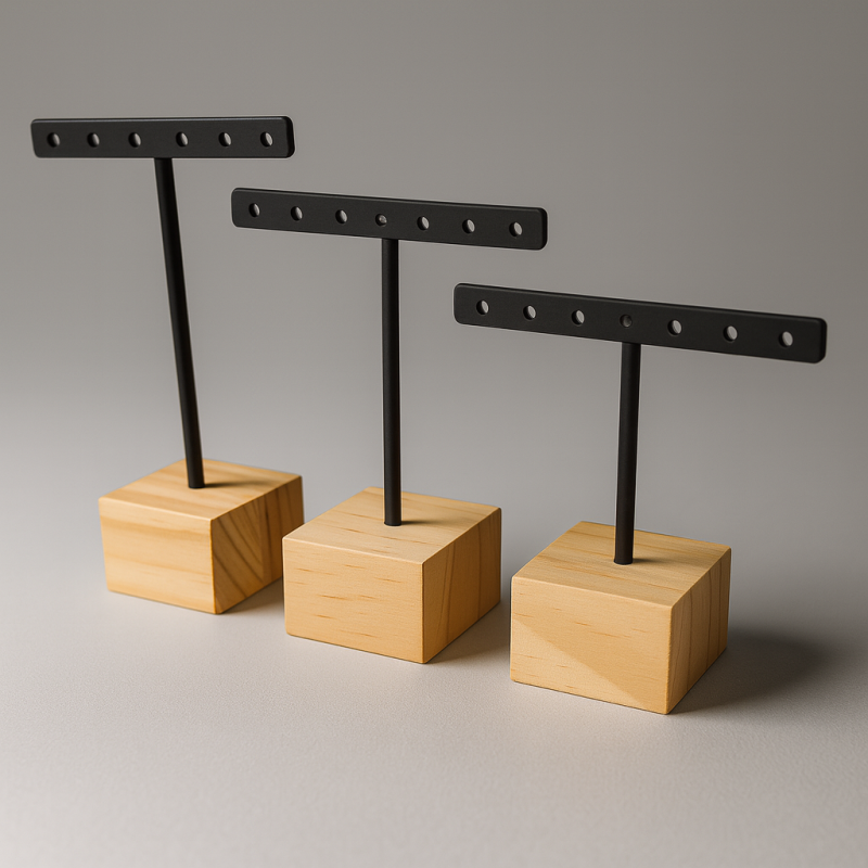 Lote de 3 pequeños joyeros de metal negro con base de madera