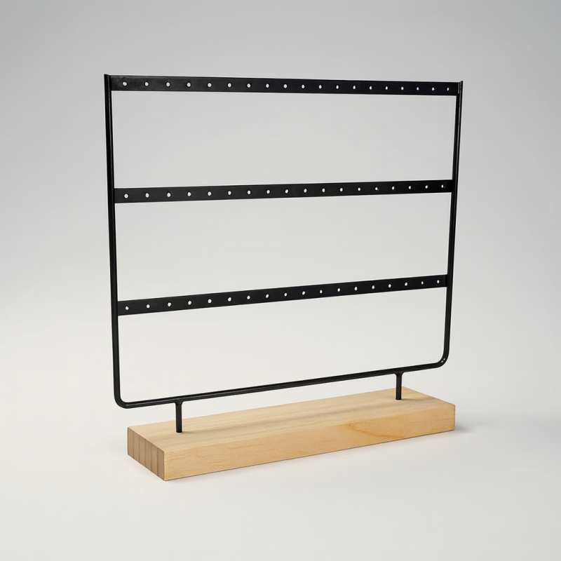 Soporte para pendientes de madera clara y metal negro, 33 pares