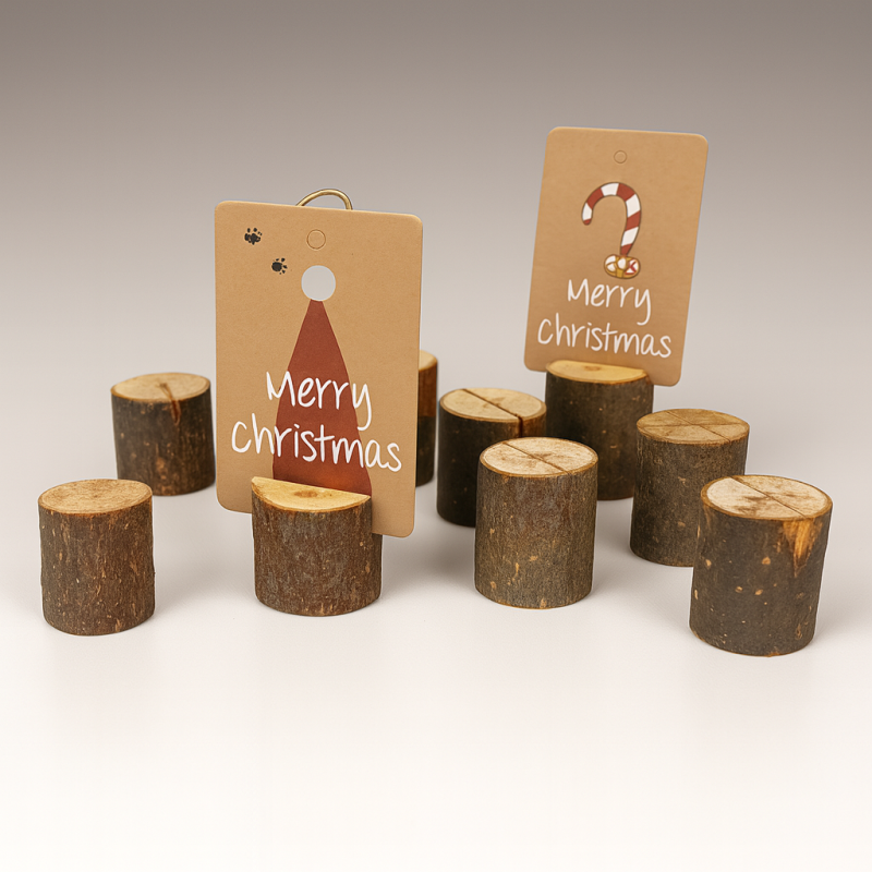 Lote de 10 soportes para tarjetas de visita verticales de madera natural