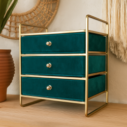 Mini-cómoda de mostrador «Organización y almacenamiento» - 3 cajones de terciopelo verde esmeralda