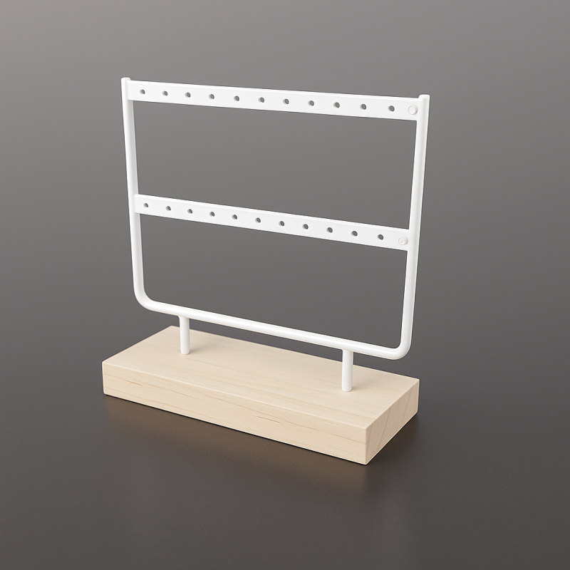 Pequeño joyero de metal blanco con base de madera para 12 pares de pendientes